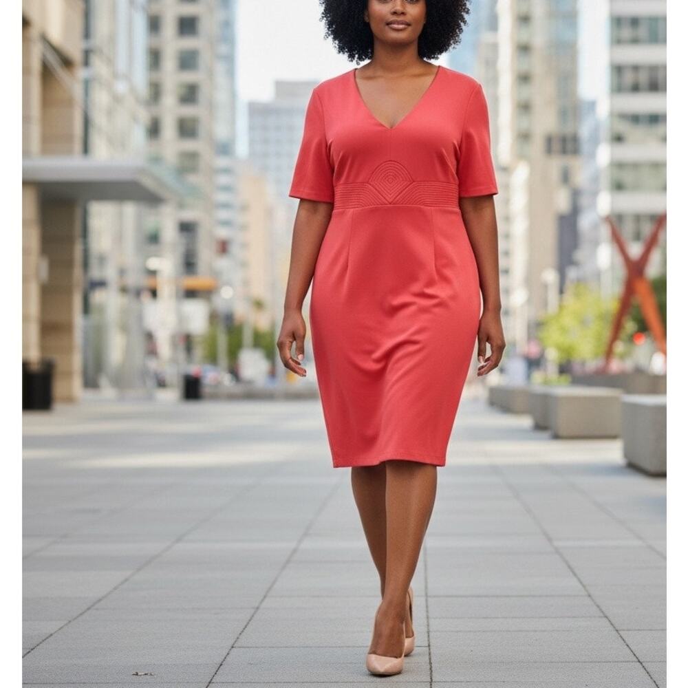 Trina Turk Coral Sheath Dress Size 16 Classic Work Professional Designer $300